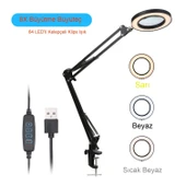 Katlanabilir Büyüteç Çok İşlevli 5/ 8X Işıklı LED Aydınlatmalı Masa Lambası USB Bağlantılı - 2