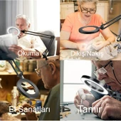 Katlanabilir Büyüteç Çok İşlevli 5/ 8X Işıklı LED Aydınlatmalı Masa Lambası USB Bağlantılı - 7