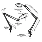 Katlanabilir Büyüteç Çok İşlevli 5/ 8X Işıklı LED Aydınlatmalı Masa Lambası USB Bağlantılı - 6