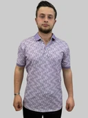 Erkek Gnsn Düğmeli Dijital Baskılı Polo Yaka Mürdüm Tişört - 1