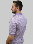 Erkek Gnsn Düğmeli Dijital Baskılı Polo Yaka Mürdüm Tişört - 2
