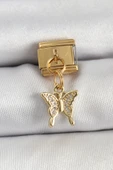 316L Çelik Sallantılı Zirkon Taşlı Kelebek Model Gold Renk Nomination Charm - TJ-BC1414 - 1