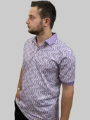 Erkek Gnsn Düğmeli Dijital Baskılı Polo Yaka Mürdüm Tişört - 3