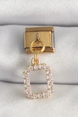 316L Çelik Gold Renk Sallantı Kare Zirkon Taşlı Nomination Charm - TJ-BC1350 - 1