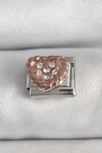 316L Çelik Gümüş Renk Zirkon Taşlı Bronz Kalp İşlemeli Nomination Charm - TJ-BC1393 - 1