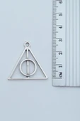 2'li Harry Potter Ölüm Yadigarları Üçgen - Hogwarts Gümüş Kaplama Kolye Seti - 3