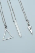 3'lü Üçgen Düz Çubuk Bar Triagle Ok Ucu Gümüş Kaplama Kolye Seti thumbnail 1