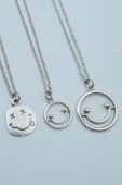 3'lü Gülen Surat Smile Nirvana Gümüş Kaplama Kolye Seti thumbnail 1