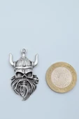 Viking Sakallı Kuru Kafa Gümüş Kaplama Kolye Ucu thumbnail 3