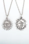 2'li Güneş ve Ay - Gülen Güneş  Gümüş Kaplama Kolye Seti thumbnail 1