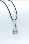 Viking Balta Gümüş Kaplama Deri İp Kolye thumbnail 1