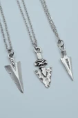 3'lü Antik Ok Ucu Triagle Desenli Ok Ucu Gümüş Kaplama Kolye Seti thumbnail 1
