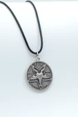 Pagan - Keçi Şeytan - Hz. İsa Gümüş Kaplama Deri İp Kolye thumbnail 2