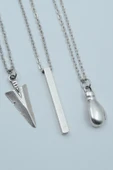 3'lü Triagle Ok Ucu Çubuk Düz Bar Boks Eldiveni Gümüş Kaplama Kolye Seti thumbnail 1