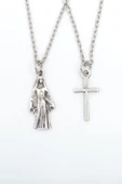 2'li Meryem Ana - Minimal Haç Gümüş Kaplama Kolye Seti thumbnail 1