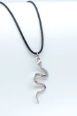 Yılan Gümüş Kaplama Deri İp Kolye thumbnail 1