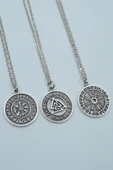 3'lü Viking Pusula, Viking Tılsım Gümüş Kaplama Kolye Seti thumbnail 1