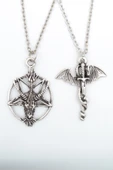 2'li Ters Pentagram Keçi Kafası - Yılan Ejderha Gümüş Kaplama Kolye Seti thumbnail 1