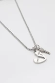 Kalp ve Anahtar 'Love' Yazılı Kolye - Örme İthal Zincirli Unisex Gümüş Kaplama - 60 cm thumbnail 2