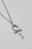 Ankh Yaşam Kolye - Düz Ezme İthal Zincirli Unisex Gümüş Kaplama Mısır Sembolü - 60 cm thumbnail 2