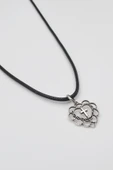 Kalp ve Haç Motifli Kolye - PU Deri İp Zincirli Unisex Gümüş Kaplama - 60 cm thumbnail 2