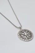 Viking Pusula Kolye (Vegvisir) - Örme İthal Zincirli Unisex Gümüş Kaplama - 60 cm thumbnail 2