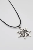 Heptagram Astroloji 7 Nokta Yıldız Kolye - PU Deri İp Zincirli Unisex Gümüş Kaplama - 60 cm - 2