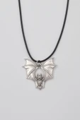 Gotik Yarasa Kolye - PU Deri İp Zincirli Unisex Gümüş Kaplama Kolye - 60 cm - 1