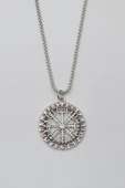 Viking Pusula Kolye (Vegvisir) - Örme İthal Zincirli Unisex Gümüş Kaplama - 60 cm thumbnail 1