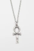 Ankh Yaşam Kolye - Düz Ezme İthal Zincirli Unisex Gümüş Kaplama Mısır Sembolü - 60 cm thumbnail 1
