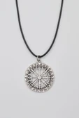 Viking Pusula Kolye (Vegvisir) - PU Deri İp Zincirli Unisex Gümüş Kaplama - 60 cm thumbnail 1