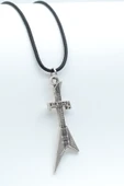 Pantera Elektro Gitar Gümüş Kaplama Deri İp Kolye thumbnail 1