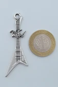 Pink Floyd Elektro Gitar Gümüş Kaplama Deri İp Kolye - 4