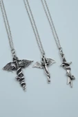 3'lü Yarasa Kılıç Yılan Kılıç Ejderha Kılıç Gümüş Kaplama Kolye Seti thumbnail 1