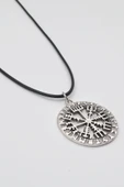 Viking Pusula Kolye (Vegvisir) - PU Deri İp Zincirli Unisex Gümüş Kaplama - 60 cm thumbnail 2