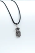 Ananas Gümüş Kaplama Deri İp Kolye thumbnail 1