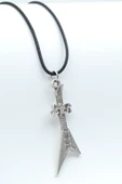 Slayer Elektro Gitar Gümüş Kaplama Deri İp Kolye thumbnail 1