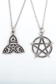 2'li Pentagram - Triquetra Güneş Ay Yıldız Gümüş Kaplama Kolye Seti thumbnail 1