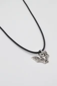 Minimalist Gotik Yarasa Kolye - PU Deri İp Zincirli Unisex Gümüş Kaplama - 60 cm thumbnail 2