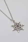 Modern Heptagram Yıldız Kolye - Düz Ezme İthal Zincirli Unisex Gümüş Kaplama - 60 cm thumbnail 2