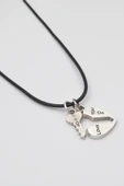Kalp ve Anahtar 'Love' Yazılı Kolye - PU Deri İp Zincirli Unisex Gümüş Kaplama - 60 cm - 2