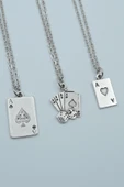 3'lü Full As İskambil Deste Zar Gümüş Kaplama Kolye Seti thumbnail 1