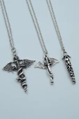 3'lü Yarasa Yılan Kılıç Ejderha Kılıç Yılanlı Çubuk Gümüş Kaplama Kolye Seti thumbnail 1