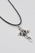 Yılan Sarılı Haç Kolye - PU Deri İp Zincirli Unisex Gümüş Kaplama - 60 cm thumbnail 2