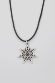 Heptagram Astroloji 7 Nokta Yıldız Kolye - PU Deri İp Zincirli Unisex Gümüş Kaplama - 60 cm - 1