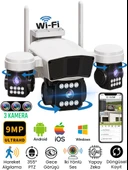 3036ProX 3 Kameralı 9MP WiFi Akıllı Güvenlik Kamerası Yapay Zeka İnsan Algılama Gece Görüşlü Kamera - 1