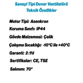 Sanayi Tipi Duvar Vantilatörü 75 cm 210 W Endüstriyel Geniş Sessiz Duvara Monte Fan - 3