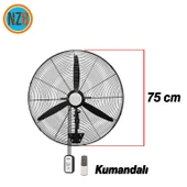 Sanayi Tipi Kumandalı Duvar Vantilatörü 75 cm 210W Endüstriyel Sessiz Duvara Monte Zincirli Fan - 2