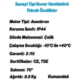 Sanayi Tipi Kumandalı Duvar Vantilatörü 75 cm 210W Endüstriyel Sessiz Duvara Monte Zincirli Fan - 3