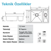 Crauf Stella 4563 PVD Bakır 1,5 Gözlü Sağ Paslanmaz Çelik Mutfak Eviyesi - 2